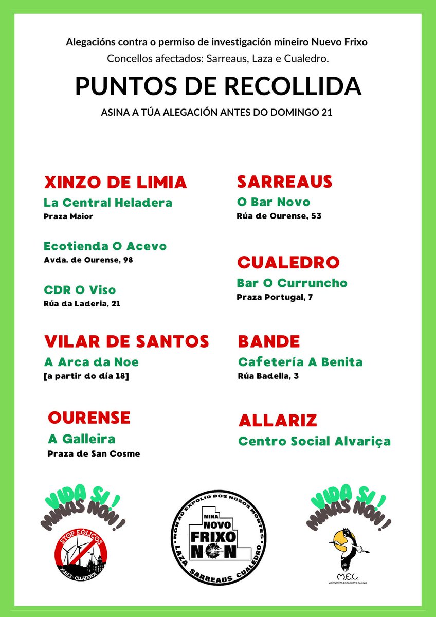 xurescelanova21's tweet photo. Últimos días para asinar e presentar alegacións contra o permiso de prospección Novo Frixo que afecta aos concellos de Sarreaus, Cualedro e Laza, na Limia.

Estes son os puntos de recollida habilitados até esta finde. O luns, día 22, imos facer o último rexistro de alegacións https://t.co/rKKMKwLili