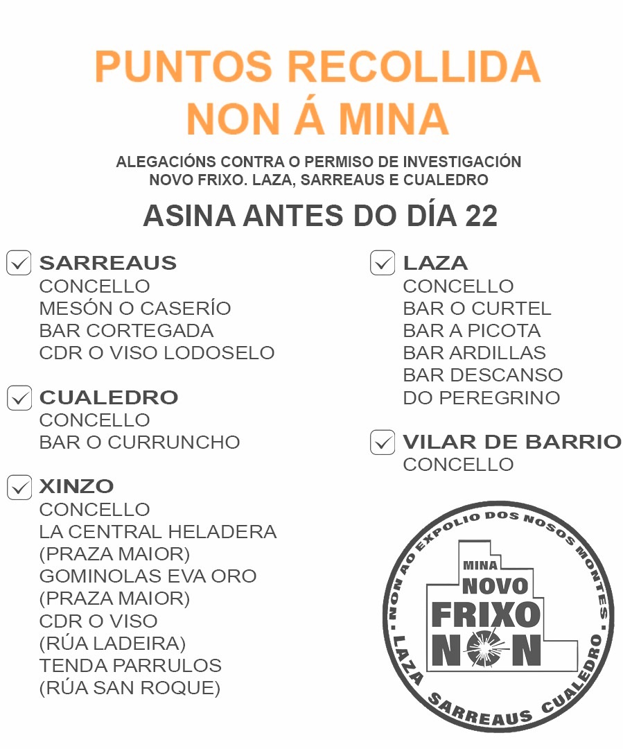 xurescelanova21's tweet photo. Últimos días para asinar e presentar alegacións contra o permiso de prospección Novo Frixo que afecta aos concellos de Sarreaus, Cualedro e Laza, na Limia.

Estes son os puntos de recollida habilitados até esta finde. O luns, día 22, imos facer o último rexistro de alegacións https://t.co/rKKMKwLili