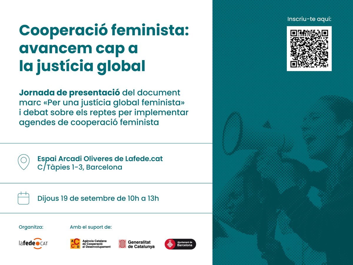 Què entenem per cooperació feminista? 

Com a membres de l'Eix de Feminismes de @Lafede_cat, en parlarem a l'acte de presentació del document “Per una justícia global feminista”. 

🗓️Dijous 19/09 
🕙 10-13 h 
#lafedefeminista 

✏️Inscripcions a 
forms.gle/DBufAV2XtGDrXv…