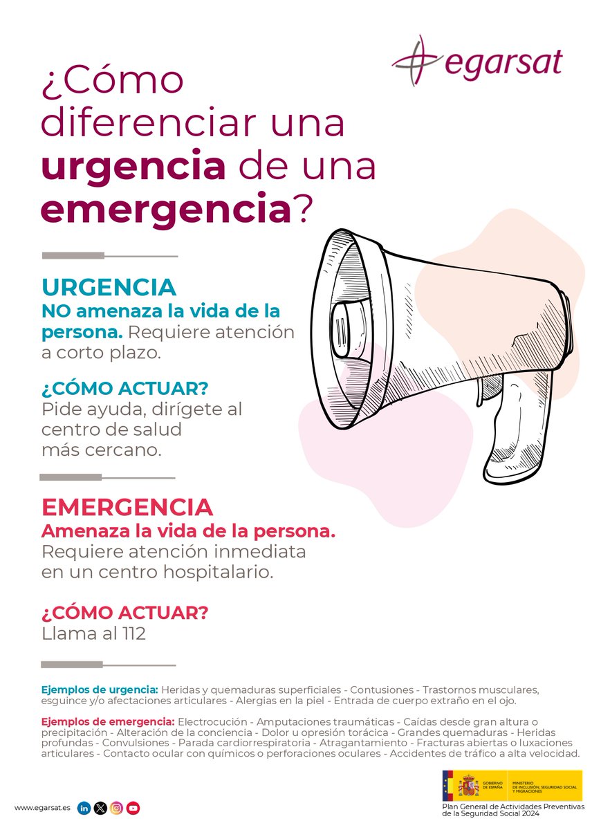 EgarsatMutua's tweet photo. En caso de #accidente laboral, ¿sabes distinguir entre una urgencia y una #emergencia médica? 🤔

Conocer la diferencia y el protocolo de actuación es vital para asegurar una atención médica adecuada 🏥

Consulta nuestra infografía y actúa correctamente ➡ https://t.co/ny2l6psBtD https://t.co/9mgNzR9JgD