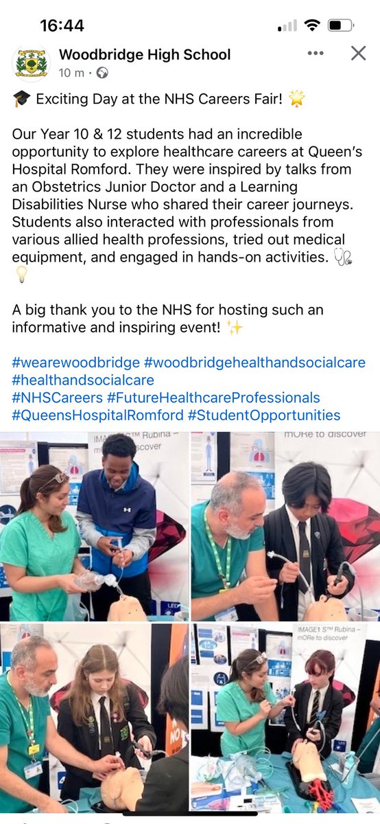Thank you to Woodbridge Highschool who shared this post with amazing feedback from our year 10 &amp; 12 students who visited our BHRUT Careers Fair. 
What a great way to inspire students by sharing your own career journey and the endless opportunities of the healthcare profession.