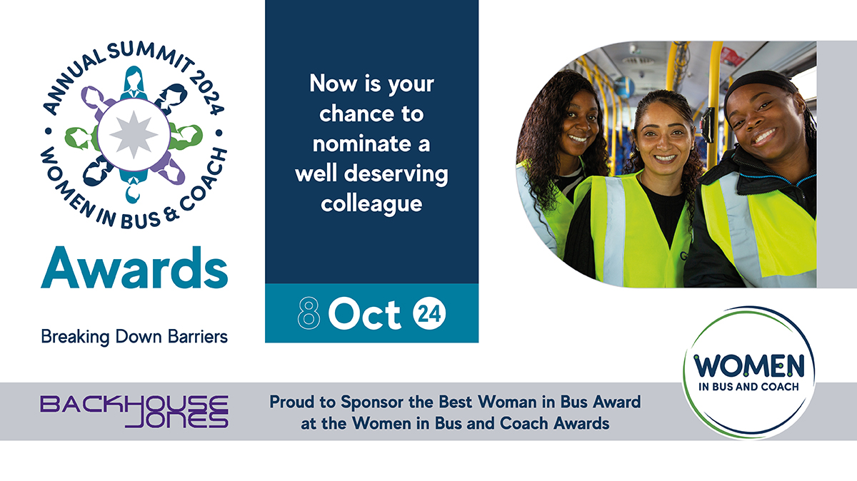 🚍 Nominate now for the Best Woman in Bus Award, sponsored by <a href="/backhousejones/">Backhouse Jones</a>!

Recognise the women shaping the bus industry. 

Deadline extended to 6pm 19th July.

Click 👇 to find out how

shorturl.at/vUUt0