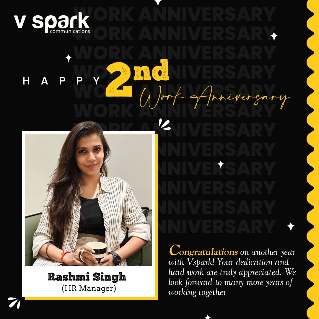 vsparkco's tweet photo. Celebrating 2 years of dedication and excellence!

🎉 A big thank you to our incredible HR Manager: Rashmi Singh, for driving our team forward with passion and commitment. Here's to many more successful years together!
.
.
.
#WorkAnniversary #Teamvspark #Hardwork #dedication https://t.co/PnJKlC3Mb4