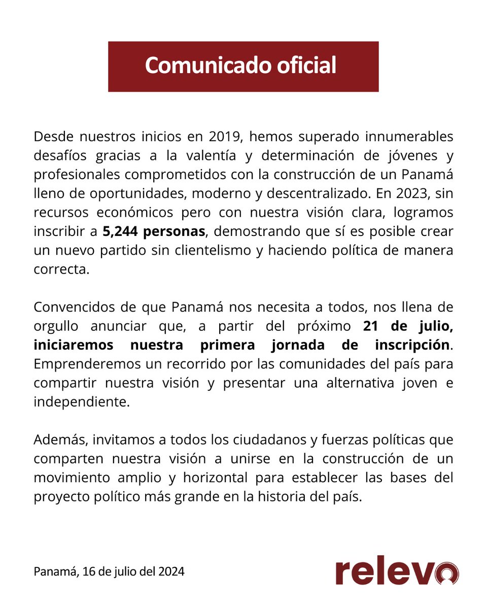 📢 ¡Atención a todos! 📢

¡Relevo da inicio a las  inscripciones el 21 de julio! 🎉 Estamos emocionados de emprender un recorrido por las comunidades, y queremos que te seas parte de esta gran aventura. 🌟

#Inscripciones #SomosRelevo