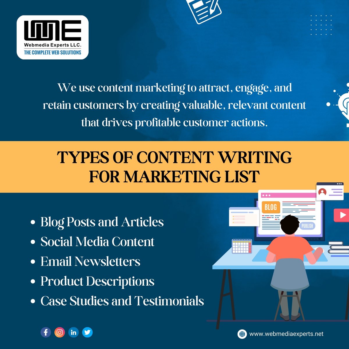 webmediaexpert1's tweet image. Types of Content Writing

1. Bolg Posts and Articles
2. Social Media Content
3. Email Newsletters
4. Product Descriptions
5. Case  Studies and Testimonials

#wme #webmedia #webmediaexperties #content #writing #engagement #profitable #blog #posts #article #email #newsletters