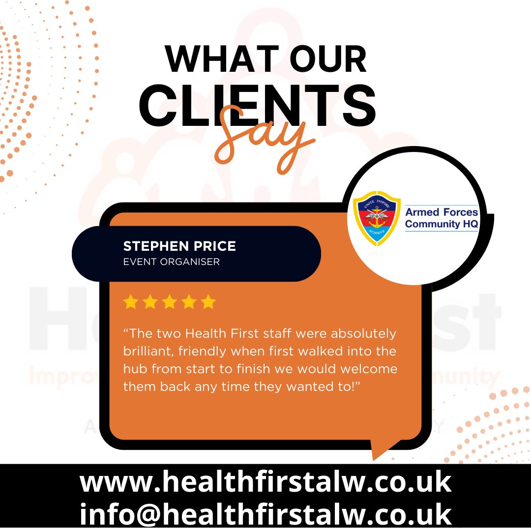 HealthFirstALW's tweet photo. New Review📣

⭐️⭐️⭐️⭐️⭐️

Great to receive such fantastic feedback from the Wigan Armed Forces Day🙌

Thank you Stephen👏

@armedforceshq

#review #armedforceswigan https://t.co/kO7QKvTM2R