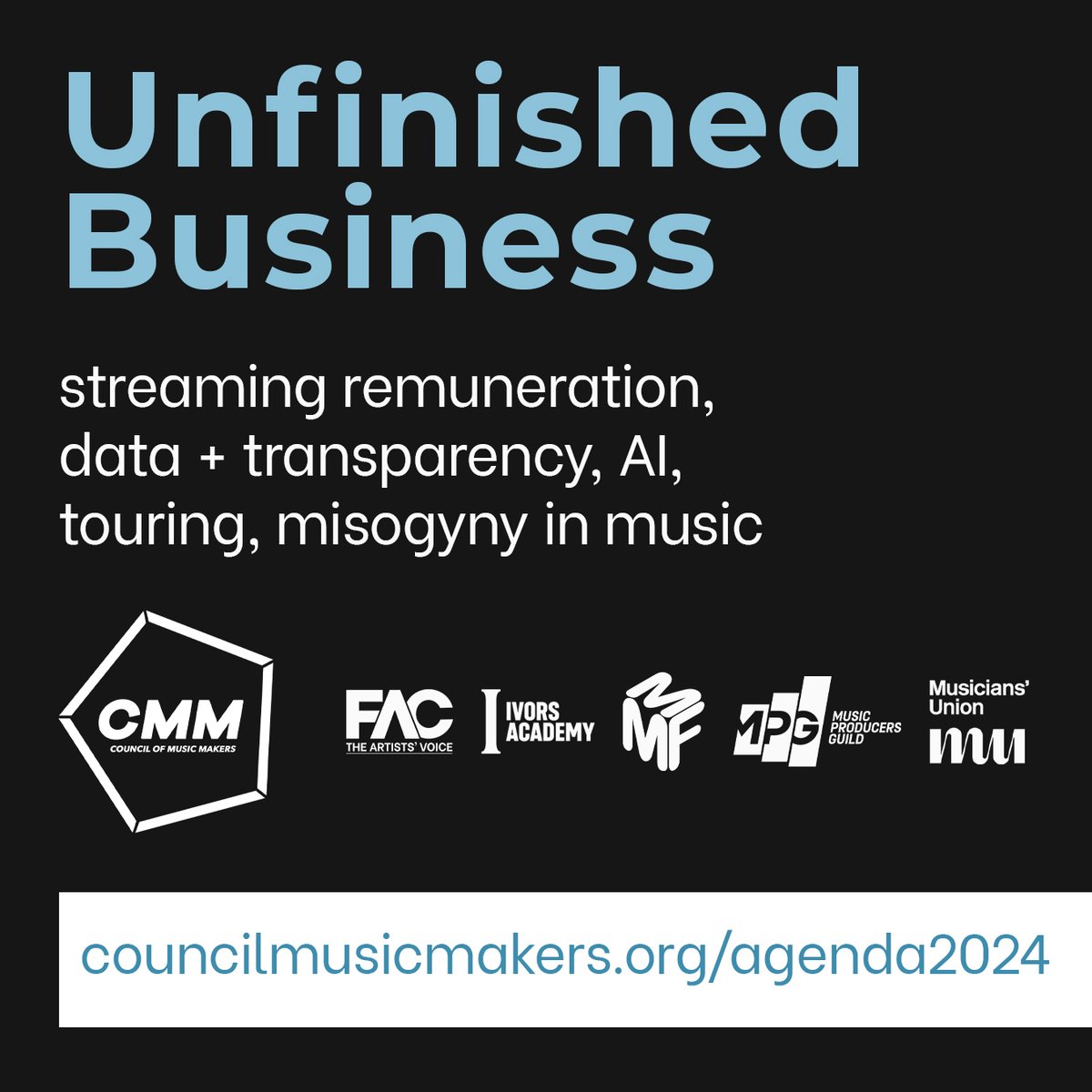 With a new government and lots of new MPs in Parliament, we've just published 'Unfinished Business', summarising recent music-maker led campaigns, what has been achieved so far, and what we need from the new ministers and MPs to deliver tangible change: bit.ly/3xZ4H7d