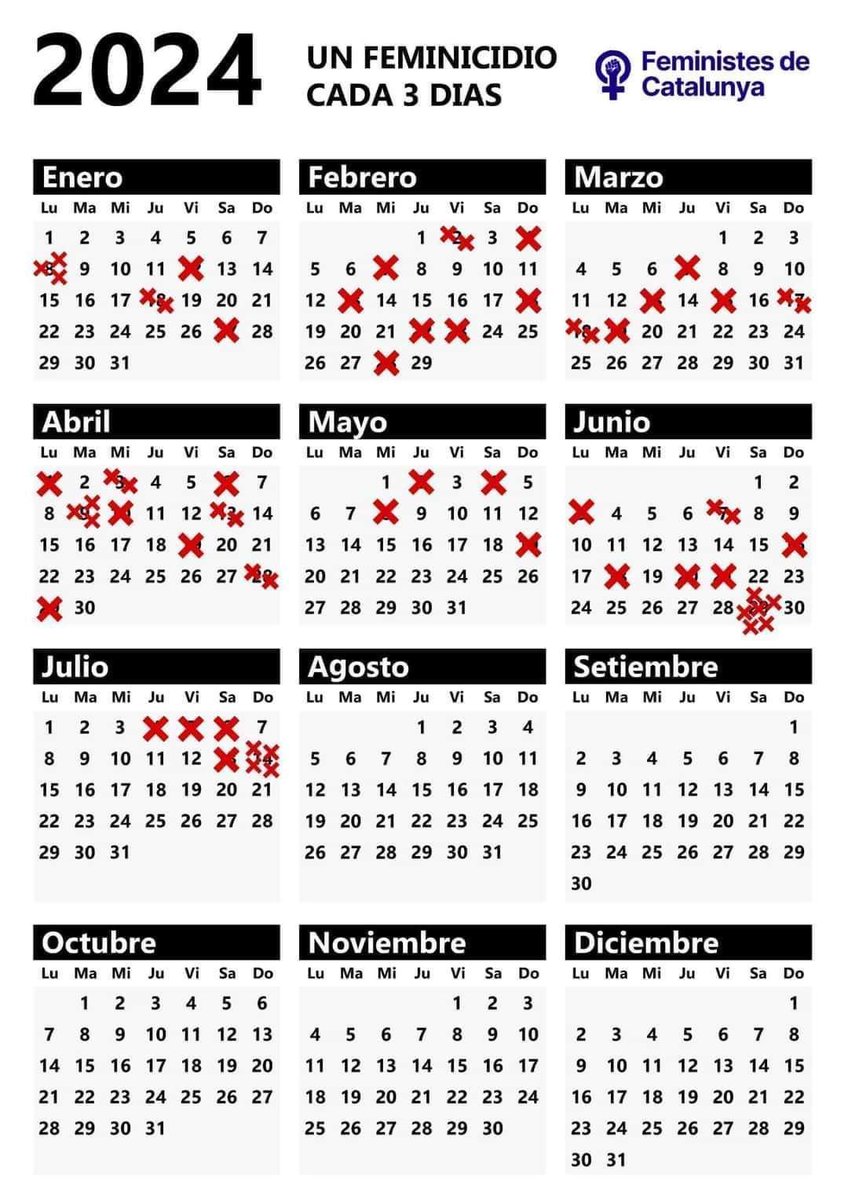 Los días marcados no lo están por ser festivos sino porque ese día una mujer fue asesinada.