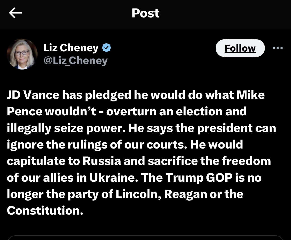 Does anyone care what <a href="/Liz_Cheney/">Liz Cheney</a>  has to say? Anyone at all? Show of ✋✋✋please.

Anyone.