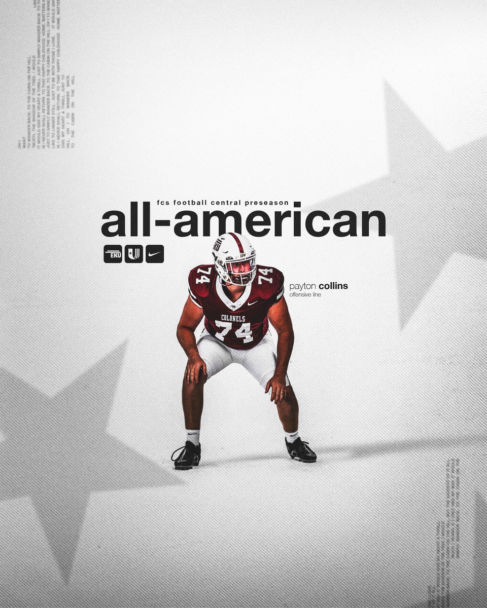 EKUFootball's tweet photo. Our Leader In The Trenches!

Payton Collins has been named to the FCS Football Central Preseason All-American Team! 🇺🇸

📰: https://t.co/0QTvvv9Qrp

#E2W | #MatterOfPride https://t.co/D3N2iXYlTi