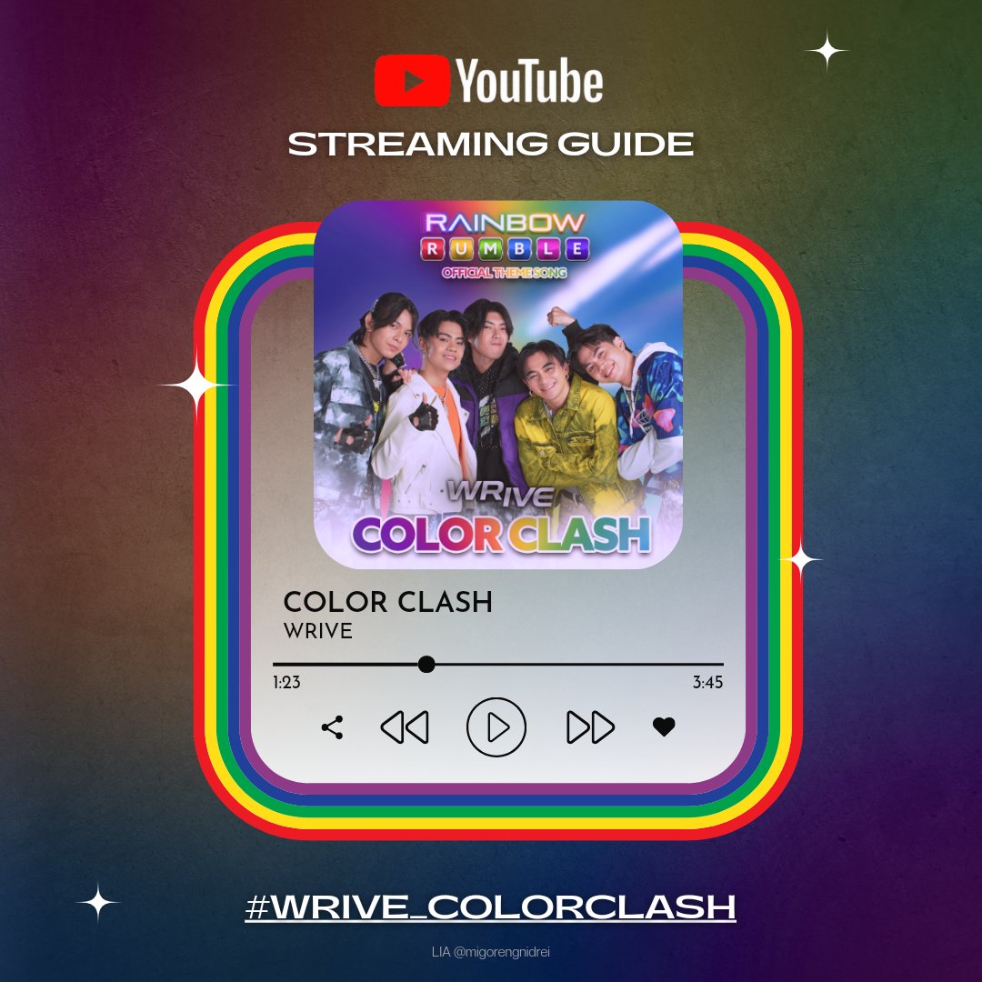 migorengnidrei's tweet photo. HELLO WRIVE STANS .ᐟ

Want to help stream @wriveph's 1st digital release "Color Clash," the theme song for the newest game show @RainbowRumblePH? Check out the thread for Youtube Streaming Guides! 🌈✨

WRIVE RAINBOW RUMBLE DAY 
#WRIVE #WRIVE_ColorClash #RainbowRumble https://t.co/sFXOpO9dCE