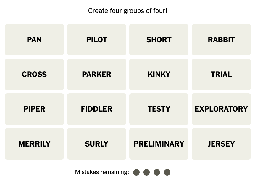 nytimes's tweet photo. How did you do in Connections today? Players must select four groups of four words without making more than three mistakes. https://t.co/Q53yWHEF1w https://t.co/ctbFpkQnWr