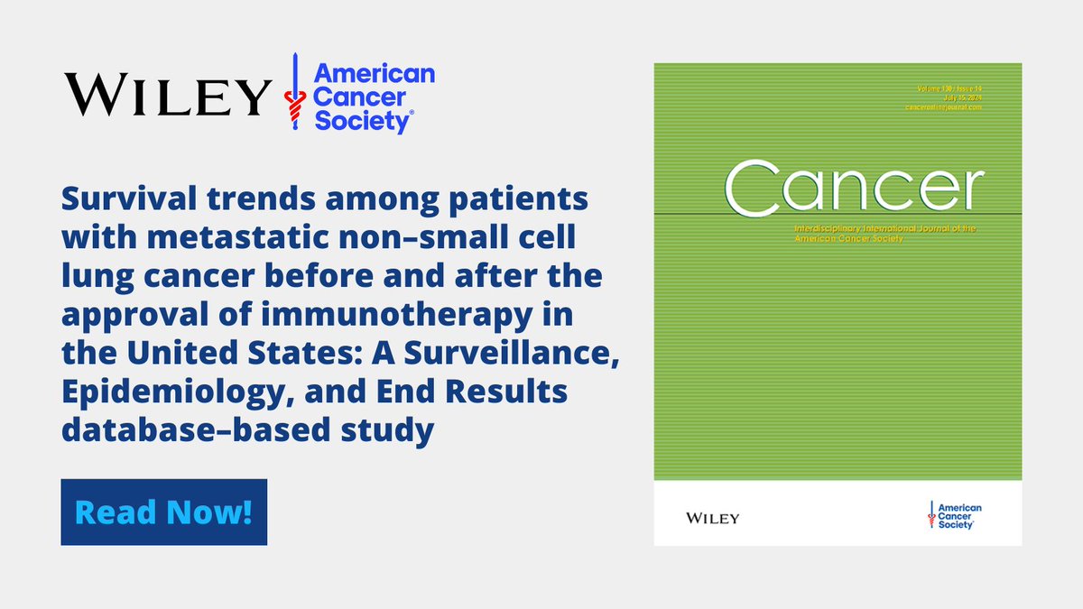 Wiley Oncology & Hematology (@wileyonc_hem) on Twitter photo New research published in <a href="/JournalCancer/">ACS Journal Cancer</a> reveals that the survival rate of patients with metastatic nonāsmall cell lung cancer (#NSCLC) has improved since the introduction of #immunotherapy.
Read the study here: ow.ly/3kjg50SBWq5
<a href="/DipeshUpretyMD/">Dipesh Uprety MD FACP</a> <a href="/YatingWang885/">Yating Wang</a> New research published in <a href="/JournalCancer/">ACS Journal Cancer</a> reveals that the survival rate of patients with metastatic nonāsmall cell lung cancer (#NSCLC) has improved since the introduction of #immunotherapy.
Read the study here: ow.ly/3kjg50SBWq5
<a href="/DipeshUpretyMD/">Dipesh Uprety MD FACP</a> <a href="/YatingWang885/">Yating Wang</a>