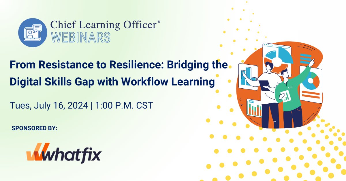 CLOmedia's tweet image. 🚀 Today at 1 PM CST! Don’t miss “From Resistance to Resilience.” Join us and learn how to bridge the digital skills gap! hubs.ly/Q02GcH120

#ChiefLearningOfficer #Webinar #LearningAndDevelopment #TalentManagement #SkillsDevelopment #ProfessionalGrowth