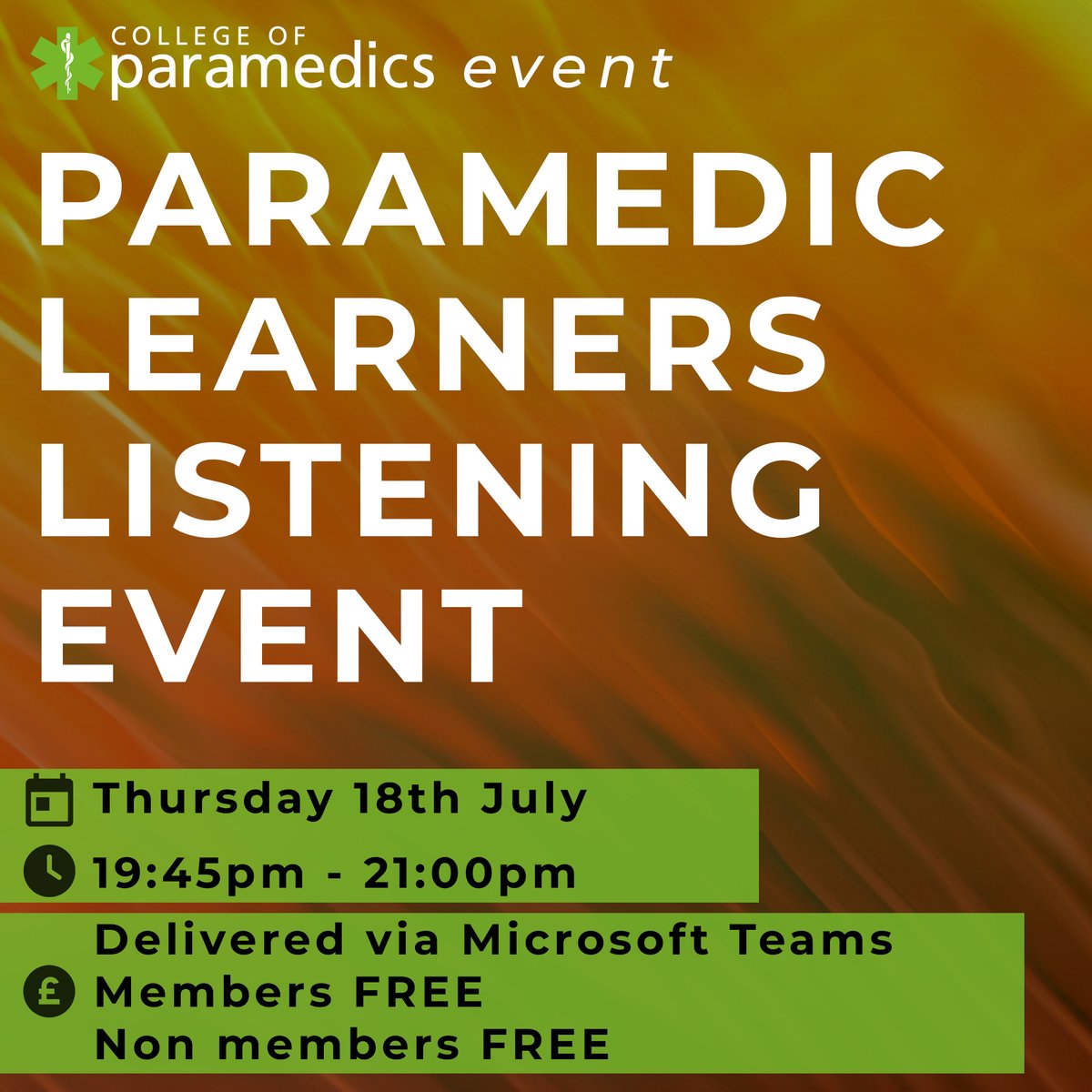 College of Paramedics (@paramedicsuk) on Twitter photo 🚨 In light of recent press activity we have organised listening events to enable paramedic learners to share experiences with us in a safe space
👉 This free session is taking place on 18th July and is exclusively for paramedic learners.
Find out more ➡️bit.ly/3VXBL7G 🚨 In light of recent press activity we have organised listening events to enable paramedic learners to share experiences with us in a safe space
👉 This free session is taking place on 18th July and is exclusively for paramedic learners.
Find out more ➡️bit.ly/3VXBL7G