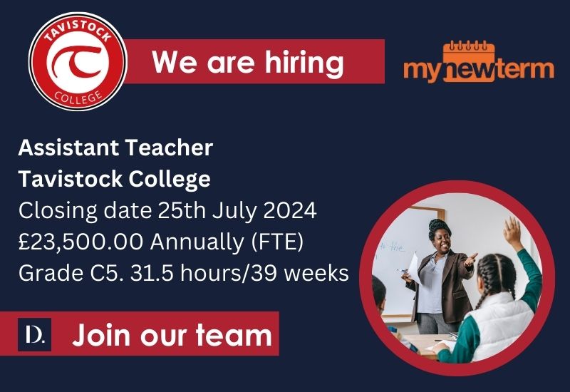 DartmoorMAT's tweet photo. Tavistock College are looking for an Assistant Teacher to join their team. If you would like to find out more or to apply please go to https://t.co/WsQ6WZbPTw @CollegeTavi https://t.co/RaR3dOl50Q