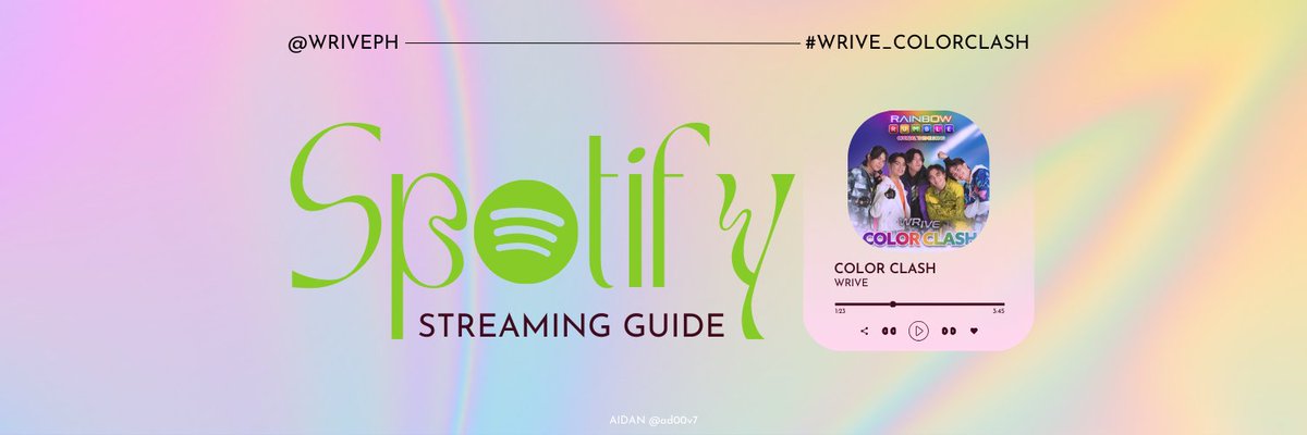 ad00v7's tweet photo. HELLO WRIVE STANS ⭑.ᐟ

For anyone who wanted to help in streaming @wriveph's 1st digital release “Color Clash”—the official theme song for the newest game show @rainbowrumbleph, just check this thread for Spotify streaming guides.

#WRIVE #WRIVE_ColorClash
#RainbowRumblePH https://t.co/9A3t1ktXE3