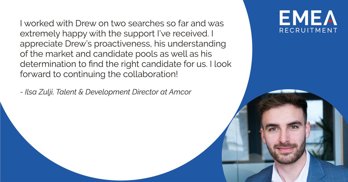 EMEARecruitment's tweet photo. Tuesday means testimonials, and today we're celebrating Drew Larcombe for receiving this wonderful feedback from his client in the Swiss packaging sector. 👏 

Well done, Drew!

#Recruitment #ClientFeedback #HumanResources https://t.co/MQAnV21xqI