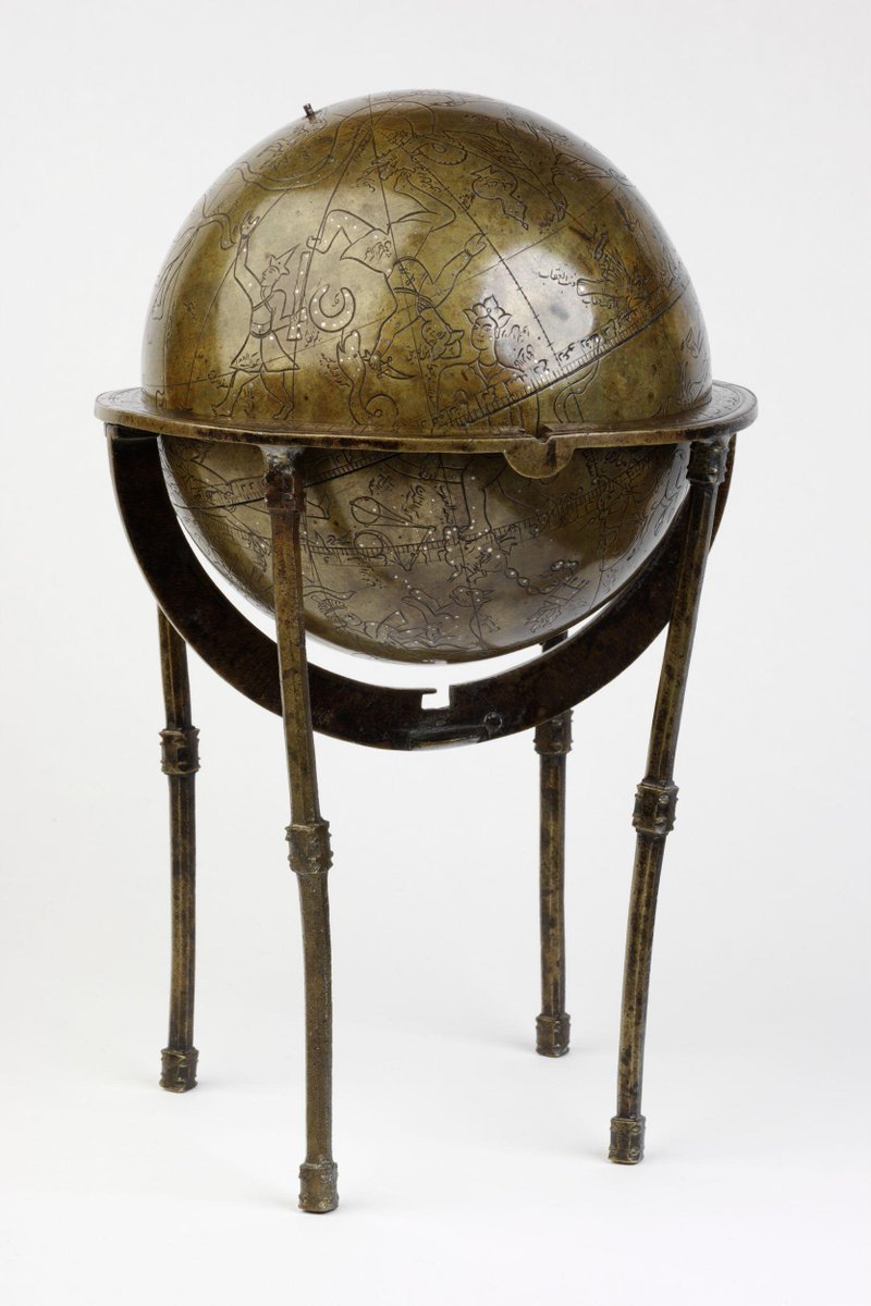 FoundationMiah's tweet image. This stunning brass celestial globe from 1640-41, Mashhad, Iran, showcases the   heavens from above with 48 constellations and 1018 stars inlaid with silver.   Signed by Muhammad Zaman. #CelestialGlobe #IranianArt
Jameel Gallery
Museum No. M.827-1928