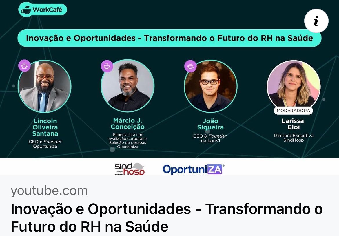 ✨AO VIVO✨Descubra o Futuro do RH na Saúde, com a Oportuniza: Melhor Ecossistema de Profissionais de Saúde do 🇧🇷 ( SindHosp  )✨

Seja Membro✨HIHUB.TECH🌍Líderes Inovadores♾️Saúde🧬  
youtube.com/live/J9hfeSHiM…