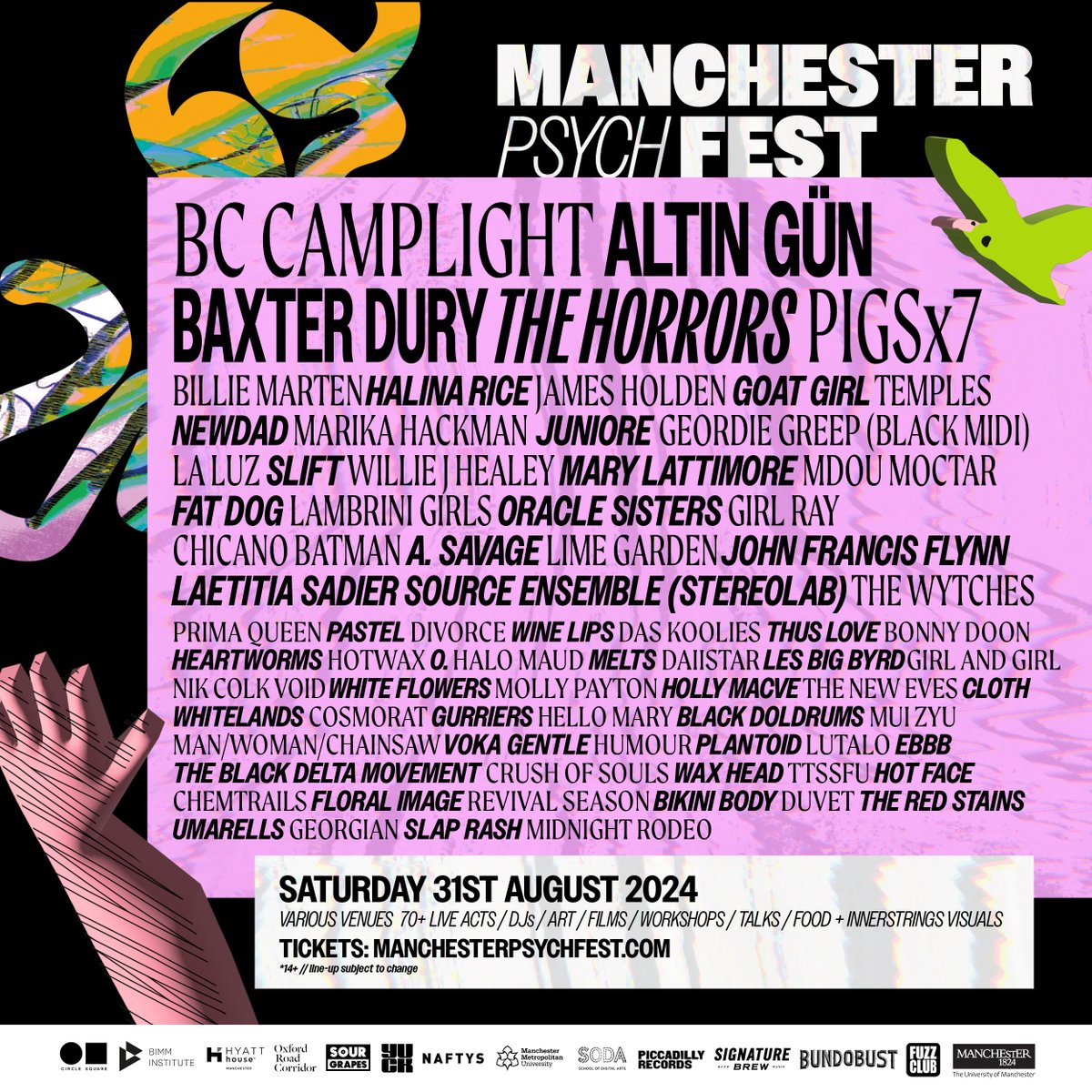 YES (@yes_mcr) on Twitter photo The full lineup for this years Manchester Psych Fest is here.
Featuring <a href="/bccamplight/">BC CAMPLIGHT</a> <a href="/altingunband/">Altın Gün</a> <a href="/horrorsofficial/">The Horrors</a> Baxter Dury <a href="/Pigsx7/">Pigs Pigs Pigs Pigs Pigs Pigs Pigs</a> <a href="/BillieMarten/">Billie</a> Halina Rice and more
Tickets here: manchesterpsychfest.com The full lineup for this years Manchester Psych Fest is here.
Featuring <a href="/bccamplight/">BC CAMPLIGHT</a> <a href="/altingunband/">Altın Gün</a> <a href="/horrorsofficial/">The Horrors</a> Baxter Dury <a href="/Pigsx7/">Pigs Pigs Pigs Pigs Pigs Pigs Pigs</a> <a href="/BillieMarten/">Billie</a> Halina Rice and more
Tickets here: manchesterpsychfest.com