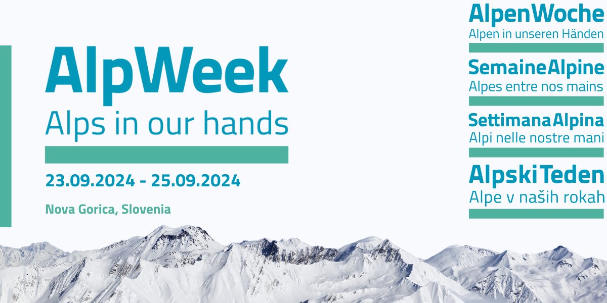 🏞️🤲Join us from 23-25 September 2024 for the AlpWeek in Nova Gorica, Slovenia under the theme "Alps in our hands"!

👉 Find out more about the programme and register now: alpweek.org
#alpweek #alpsinourhands