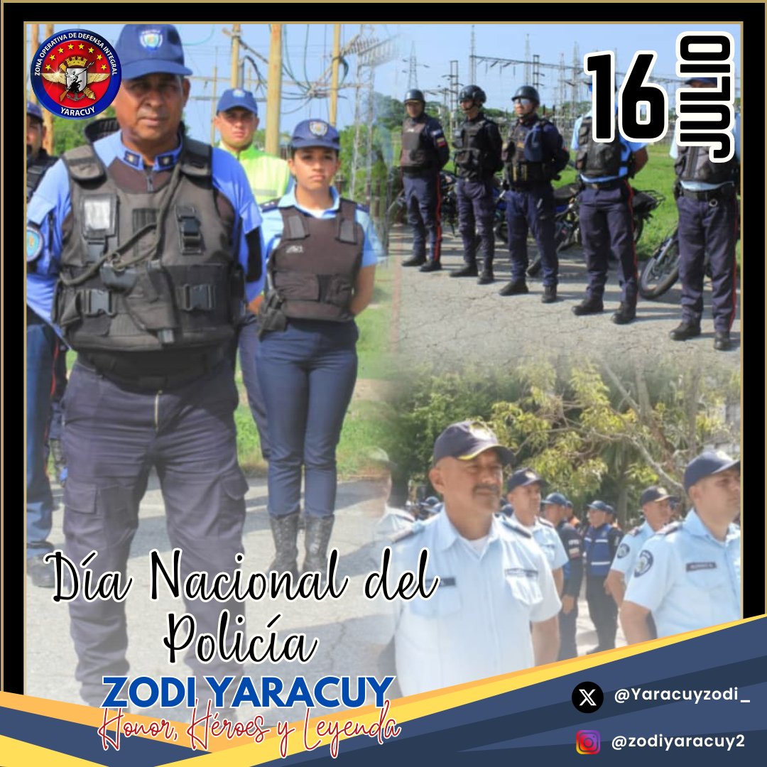 La #ZODIYaracuy expresa sus más sinceras felicitaciones a todos los hombres y mujeres que día a día dedican su vida a proteger y servir a la comunidad. Sigan adelante con su noble labor, siempre con honor, integridad y respeto hacia la ciudadanía. ¡Feliz Día Nacional del Policía!
