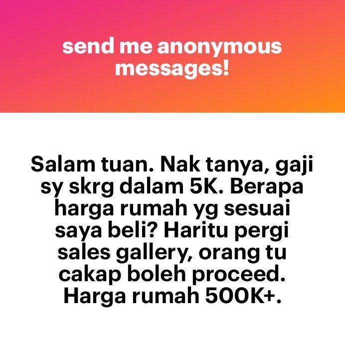 ammarFRS's tweet photo. Berapa harga rumah yg sesuai dibeli dengan gaji 5K/month?

Ada banyak formula sebenarnya untuk beli rumah ni.

Tapi saya suggest anon guna formula ni: https://t.co/oYlAf2WY8S