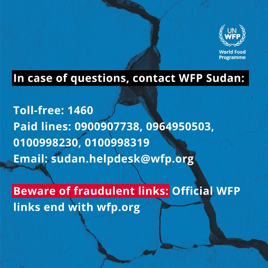 WFPs self-registration for households in Khartoum closes today @ midnight

While the test program can only assist a limited number of people, we appreciate your participation as it helps shape our future initiatives

We are committed to expanding our reach &amp; support every day