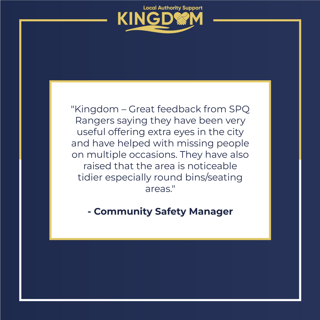 LocalAuthority3's tweet photo. St Peter's Quarter BID Rangers have praised Kingdom Local Authority Support for our commitment to supporting people in the local community.

This is a testament to the high standards our team continues to uphold.

Find out how we can support you: https://t.co/3pHM58Bqh3 https://t.co/YEB5PtZbNP