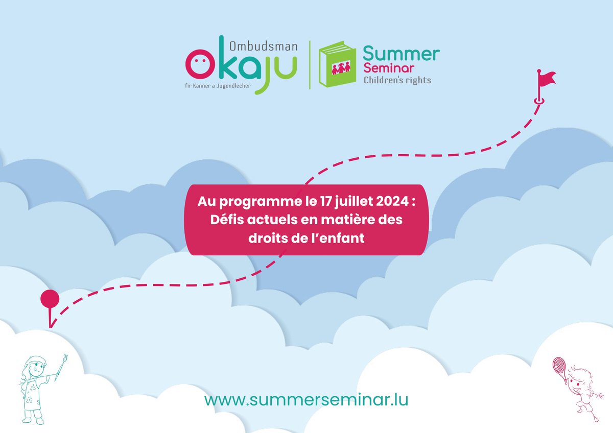 🎉 Les inscriptions présentielles sont clôturées pour le #SummerSeminar Children’s Rights 2024 ! 🎉
Vous avez toujours la possibilité de vous joindre à nous via teams. Inscription par form.jotform.com/241713951957364
#ChildrensRights #DroitsDesEnfants #Summerseminar #Ombudsman #luxembourg