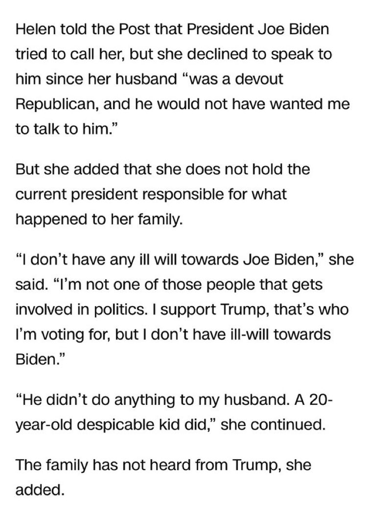 Hold up I'm sorry.  She can refuse anything she wants to, that's her choice and her right.  I want to concentrate on the last line.  "The family has not heard from Trump.". What the holy bullshit is that?!?!  The guy was at Trump's rally and he just moved on? Are you kidding me?