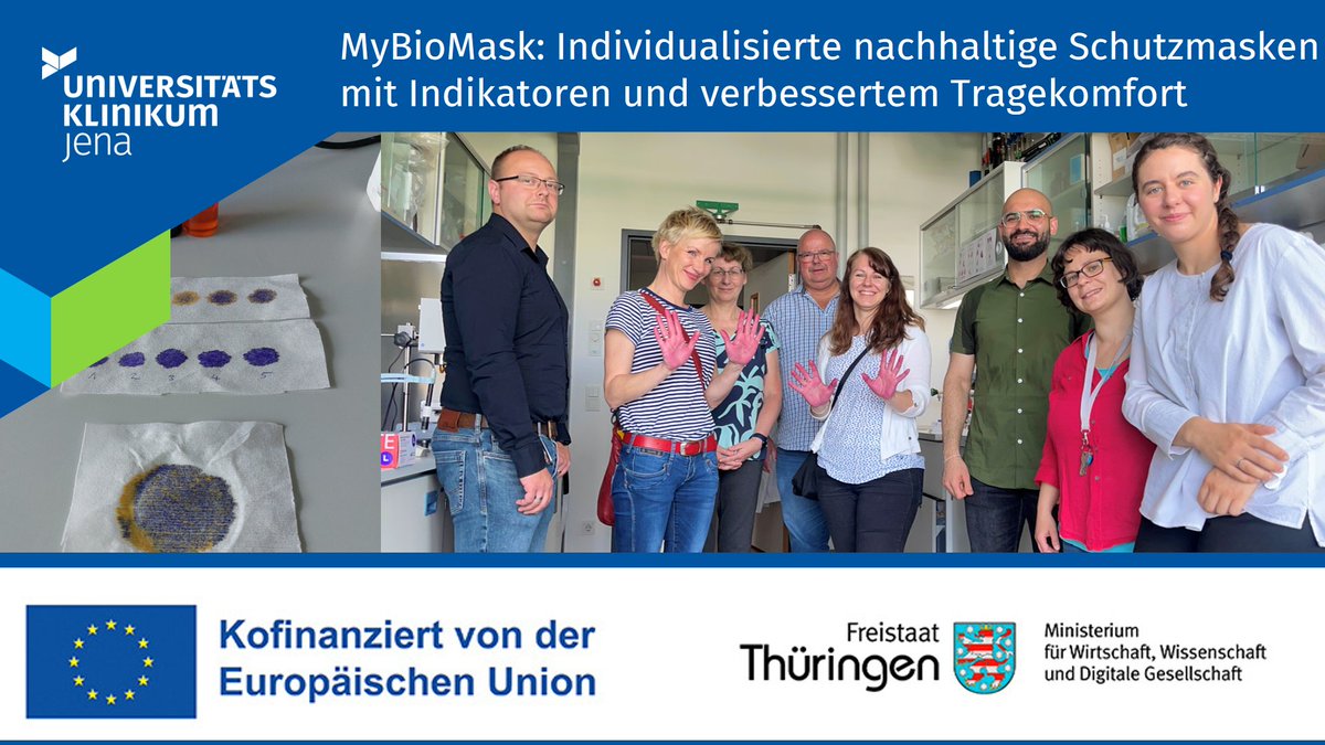 uniklinik_jena's tweet photo. Neues @aufbaubank und #EU #EFRE –Förderprojekt „MyBioMask“ in unserem Biomateriallabor: Mit #Innovent e.V., #Thorey und #Heyfair GmbH entwickeln wir individualisierten Schutzmasken mit mehr Komfort und Haltbarkeitshinweis.
➡️ https://t.co/026aMGay9l https://t.co/KpXfp7l7Fd