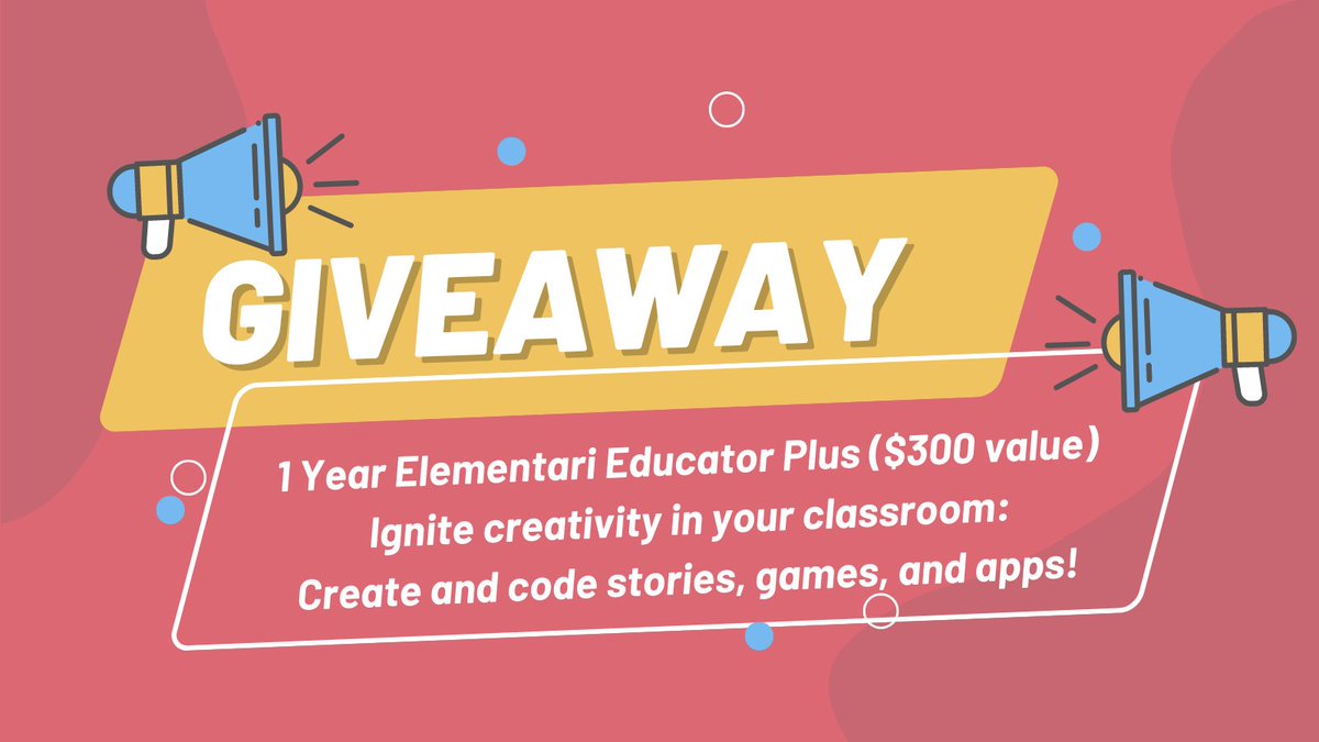 Win an Educator Plus Subscription ($300 value)! 🎉
150 student accounts included! 📚✨

1️⃣ Follow us!
2️⃣ Like and retweet this post!
3️⃣ Tag an educator. Explain something that makes you excited about using / trying Elementari! 

📅 Closes 7/23 
#CSforAll #writing #STEAM