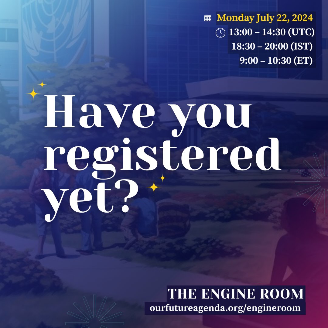 🎉 Drum rolls, please... The Pitstop 2 speakers announcement is here, and WOW, what a lineup! 😃 

Join us on July 22 at 9 AM ET for "Engine Room for the Future Pitstop 2: Act for Our Common Future: Uniting Generations for the SDGs"! 🌍🚀

Register now: rb.gy/449ohl