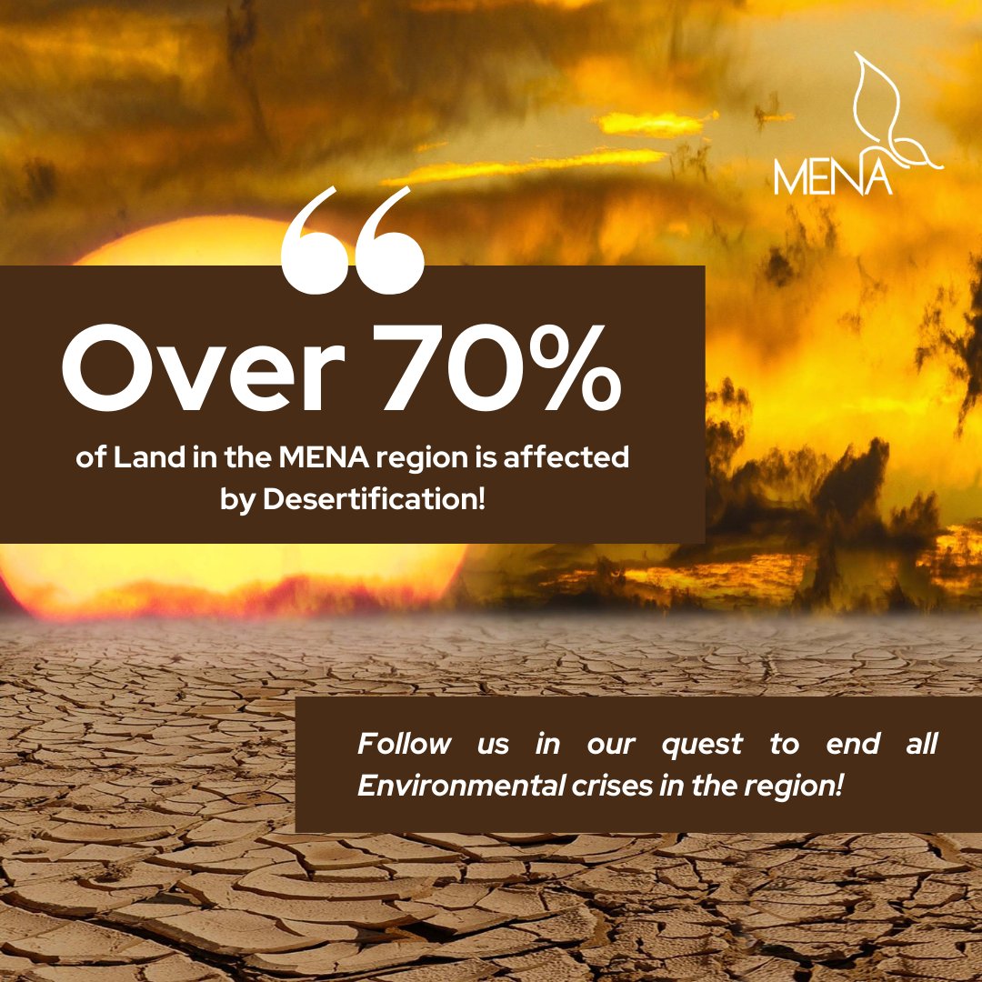 MENAYouthNet's tweet photo. Over 70% of land in the Middle East and North Africa (#MENA) region is affected by #Desertification, exacerbating food and water scarcity challenges. 🌍 This impacts millions of lives and highlights the urgent need for sustainable land management practices to combat degradation. https://t.co/c0ecKs6Pgs
