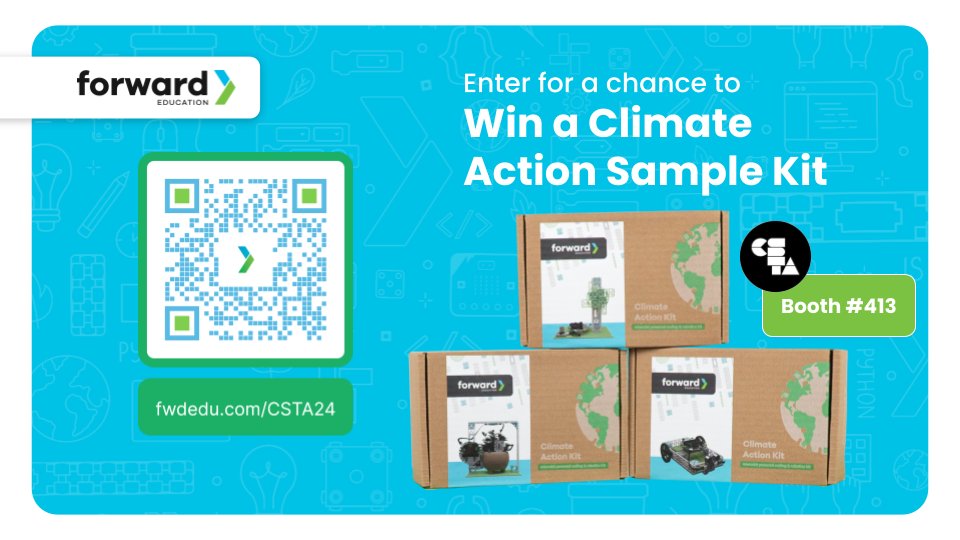 Forward__EDU's tweet image. #CSTA2024 is finally here! 🎉
Our team is ready to connect with amazing CS Educators🤝, share more about our #Coding4Climate Champions program🏆, and give away some #ClimateAction Kits + Swag!🎁🛍️

👀📍Find us at Booth #413!💡

Get an extra chance to WIN👇
fwdedu.com/CSTA24