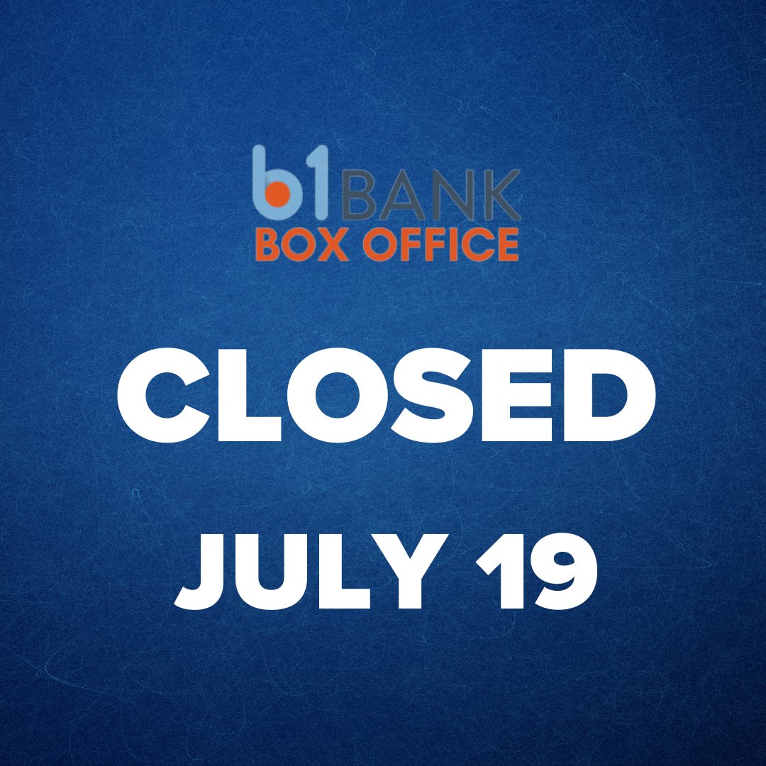 📢 Attention b1BANK Box Office Customers:

The b1BANK Box Office will be closed Friday, July 19. 

Normal business hours are Wednesday and Friday from 10am - 2pm.