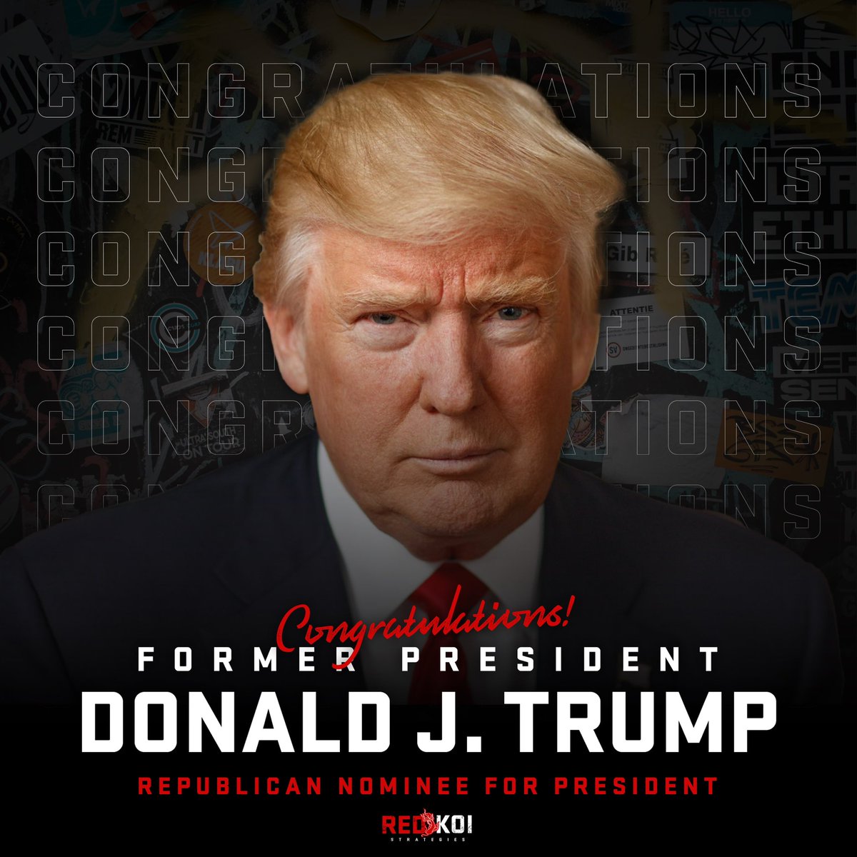 RedKoiStrategy's tweet photo. Congratulations to President Donald J. Trump on becoming the Republican Presidential nominee! #GameOver #Republican #Politics #DJT #Trump #USA #MakeAmericaGreatAgain #TrumpVance #Trump2024 #RNC2024 @realDonaldTrump 

https://t.co/XnEsqIFkee https://t.co/CGR42c81aw