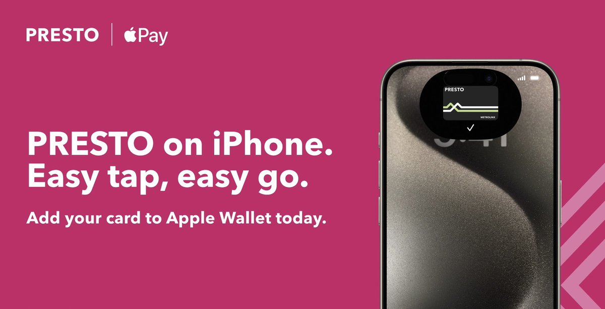 PrabSarkaria's tweet photo. Starting today, you can now add PRESTO to your Apple Wallet! 📲⌚️

Just hold your iPhone or Apple watch near the reader to tap and go. 

Paying for transit has never been easier! https://t.co/YV18a2NBUJ
