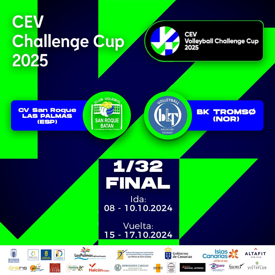 voleysanroque's tweet photo. 🇪🇺🔛 ¡Ya tenemos emparejamientos en la CEV Challenge Cup 2025, nos enfrentaremos a @BKTromsoe de Noruega 🇳🇴 en 1/32 de final! 😁.

👉 La ida en casa se jugará entre el 08 y 10 de octubre y la vuelta entre el 15 y 17 de octubre 📅.

#EstoEsSanRoque❤️🖤 https://t.co/Vb31If7QHx