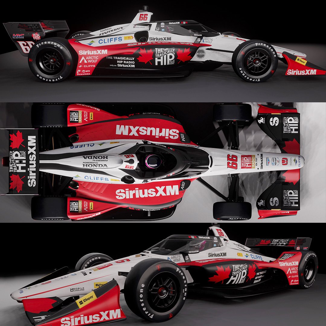 MeyerShankRac's tweet photo. New look incoming! 🇨🇦 We’re ready to 𝙍𝙤𝙘𝙠 with The Tragically Hip in Toronto! 

David Malukas will carry a fully branded ‘The Hip’ livery on the No. 66 car this weekend. What do we think of the new colors? https://t.co/Ge4VT0ozN8