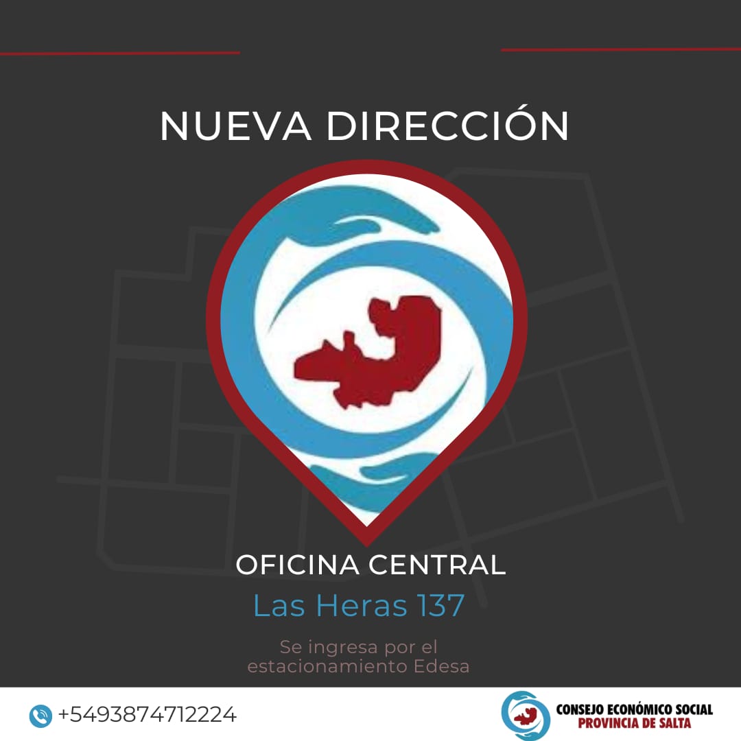 ¡Nos mudamos! 🏢

El Consejo Económico Social de Salta tiene nueva dirección. Ahora nos podes encontrar en la calle Las Heras 137, entrando por el estacionamiento #Edesa. ¡Visítanos! 👇

#Salta #NuevaDirección #Cess