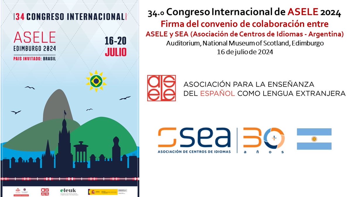 ASELE sigue apostando por forjar alianzas para el crecimiento del español y la labor de sus profesionales. Hoy, firma del convenio entre la SEA (Asociación de Centros de Idiomas de Argentina) y ASELE #ASELE2024 <a href="/asele2024ed/">ASELE Edimburgo 2024</a> #ELE #TwitterELE