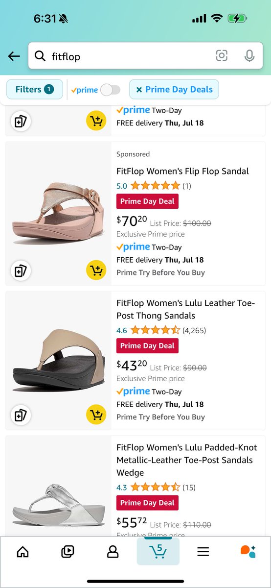 Camp_Taylor's tweet photo. @FitFlopSA Not cool that you advertise a price for a shoe as Prime Day special but when you click it the price INCREASES A LOT! https://t.co/Jo1j3N3sJu