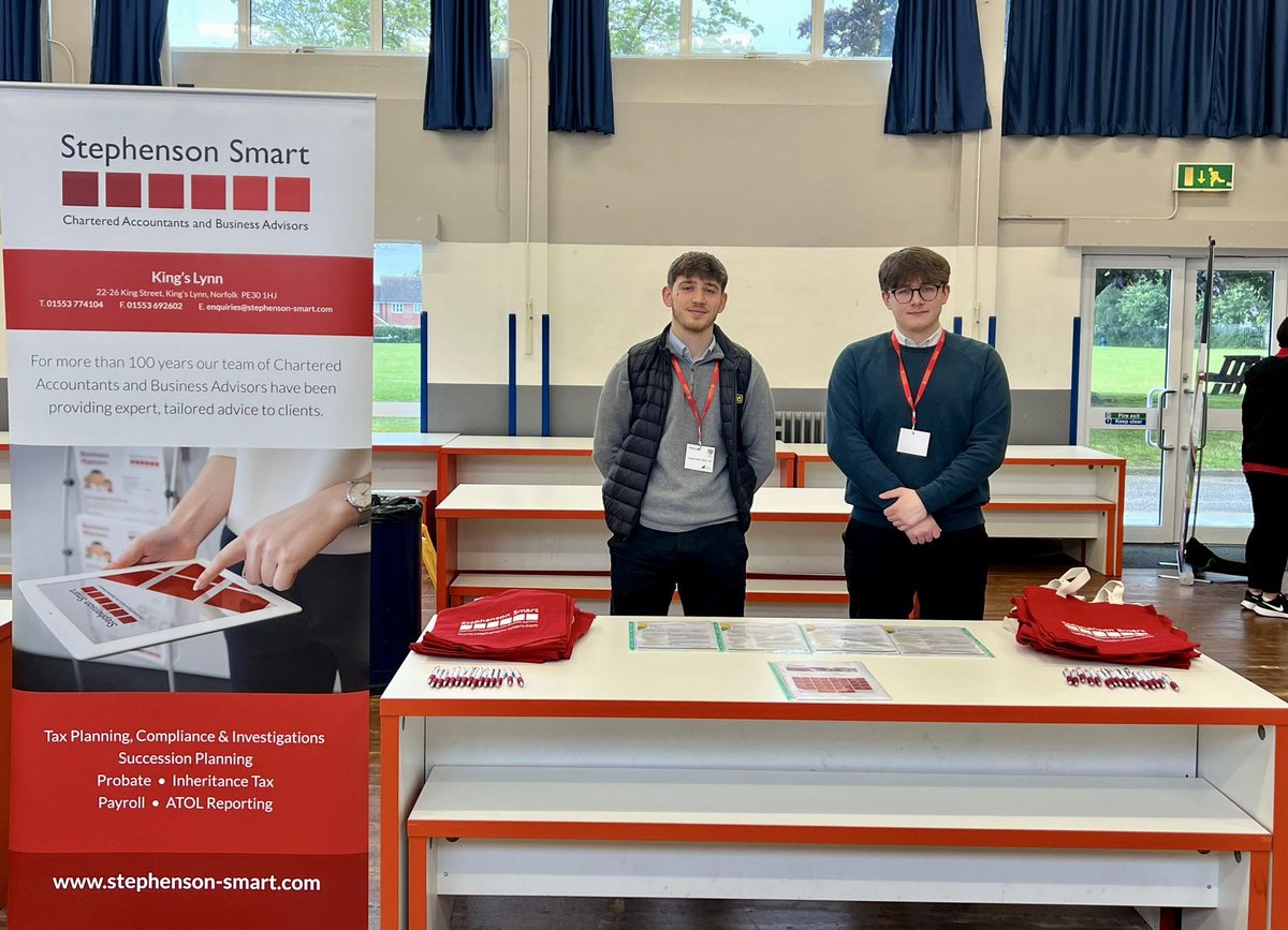 Stephenson Smart (@stephensonsmart) on Twitter photo Iwan Beck and Shaemus Webber from our King’s Lynn office have been at the Downham Market Academy Careers Fair today, sharing information about our apprenticeship scheme 🧑🏻‍🎓
If you are interested in a career in accounting, email us at careers@stephenson-smart.com Iwan Beck and Shaemus Webber from our King’s Lynn office have been at the Downham Market Academy Careers Fair today, sharing information about our apprenticeship scheme 🧑🏻‍🎓
If you are interested in a career in accounting, email us at careers@stephenson-smart.com