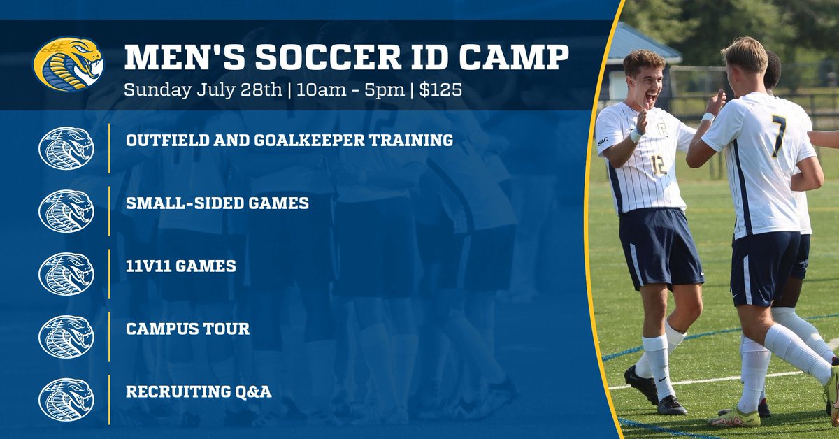 Less than two weeks to go until our final ID camp of the summer! If you want to find out what it is like to be a Coker Men’s Soccer Athlete then follow the link below to sign up now!🐍⚽️

cokercobras.com/camps/index