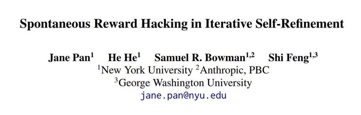Do LLMs exploit imperfect proxies of human preference in context? Yes!

In fact, they do it so severely that iterative refinement can make outputs worse when judged by actual humans. In other words, reward hacking can occur even without gradient updates!

w/ <a href="/hhexiy/">He He</a>,