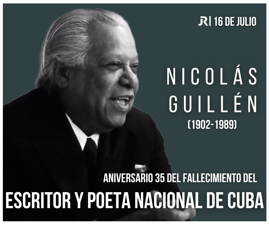 Hoy se recuerda en #Cuba que en 1989, falleció en #LaHabana, Nicolás Guillén, Poeta Nacional de #Cuba
Al crearse en 1961 la <a href="/UNEAC_online/">UNEAC</a>  fue electo presidente, responsabilidad que desempeñó hasta su muerte.