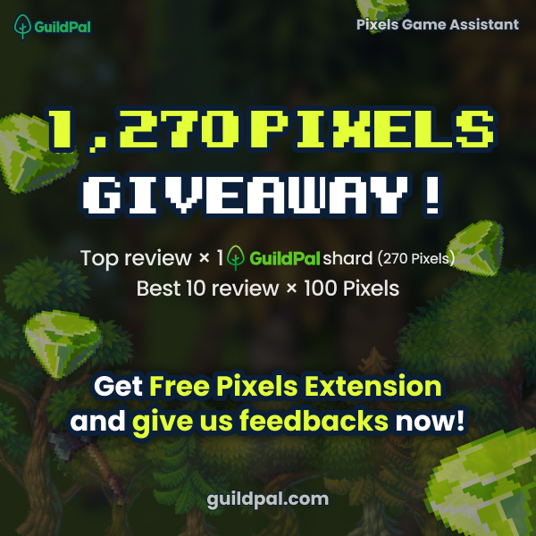 GuildPal's tweet photo. 🚀1,270 Pixels Giveaway!

PGA Review Event

Top Review 1 x GuildPal Shard (270 Pixels value)
Best Reviews 10 x 100 Pixels each

What to do:

➡️Like & Follow @GuildPal, @pixels_online 
➡️Leave a review on the Chrome store
➡️ Reply with the screenshot and tag 3 friends

Pixels Game Assistant (PGA) is a browser extension that helps Pixels gamers play more efficiently and have more fun.

https://t.co/Ar88FiNAXX